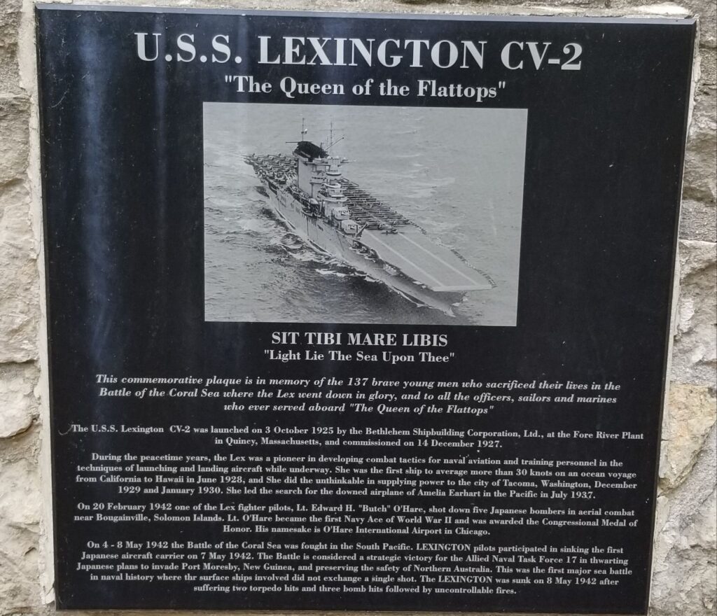 U.S.S. LEXINGTON CV-2 WAR MEMORIAL PLAQUE