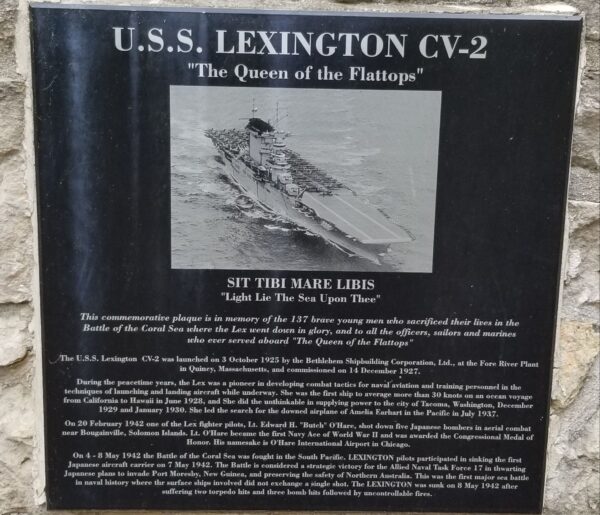 U.S.S. LEXINGTON CV-2 WAR MEMORIAL PLAQUE