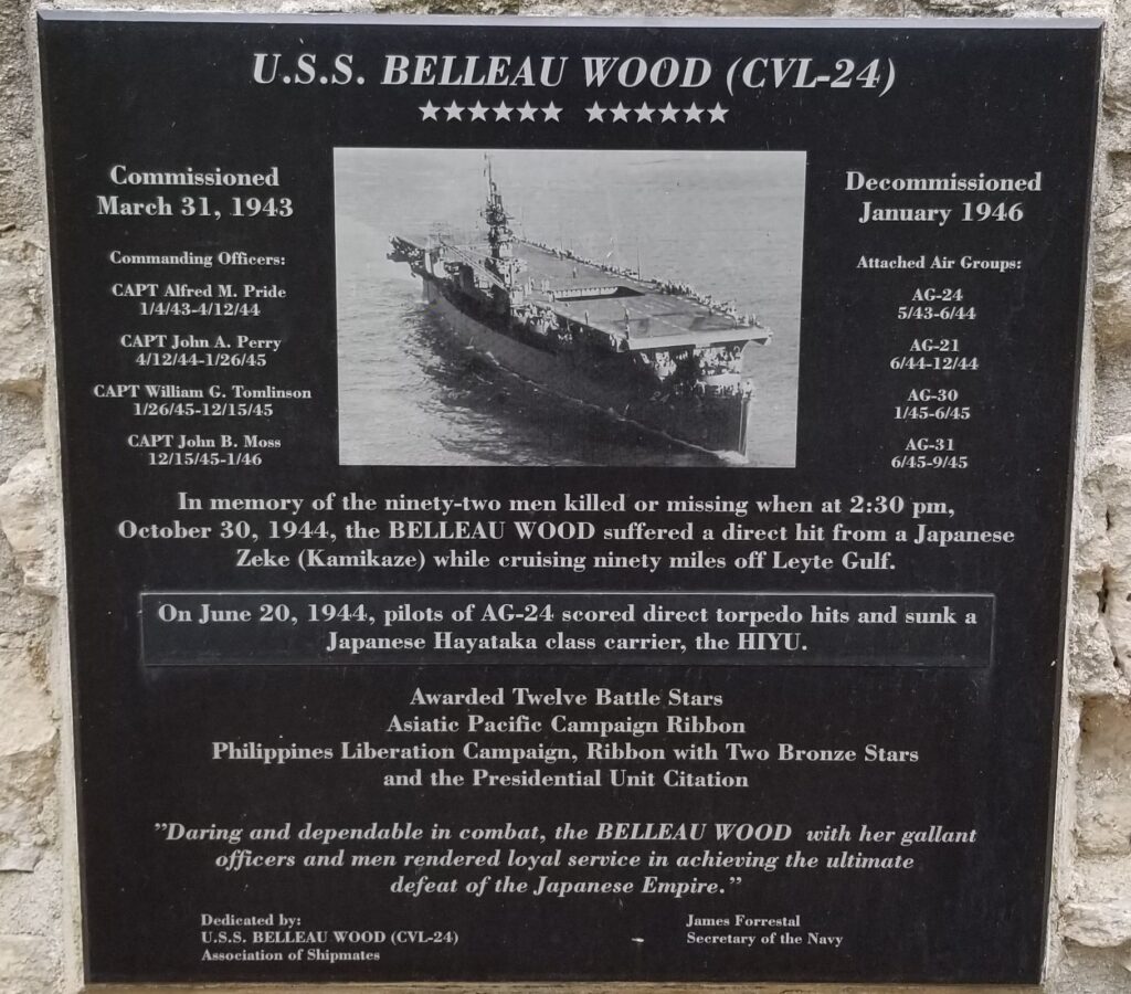 U.S.S. BELLEAU WOOD (CVL-24) WAR MEMORIAL PLAQUE
