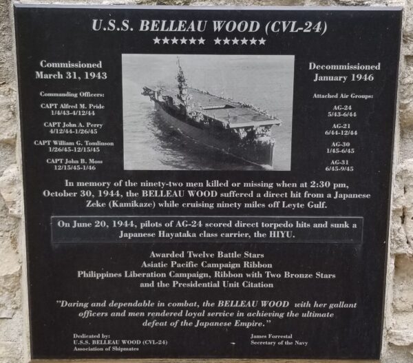 U.S.S. BELLEAU WOOD (CVL-24) WAR MEMORIAL PLAQUE