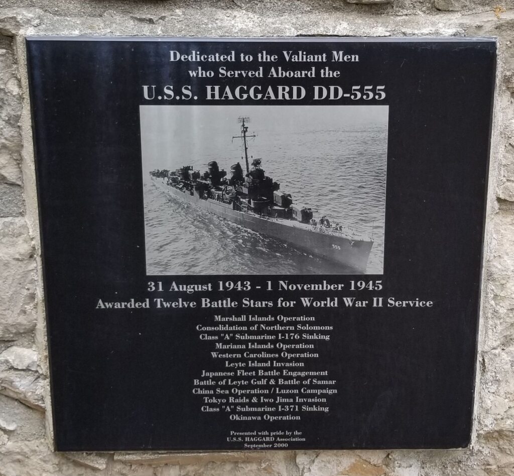 U.S.S. HAGGARD DD-555 WAR MEMORIAL PLAQUE