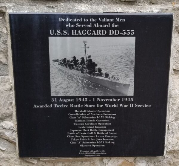 U.S.S. HAGGARD DD-555 WAR MEMORIAL PLAQUE