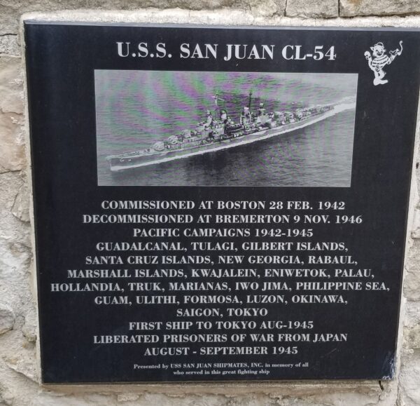 U.S.S. SAN JUAN CL-54 WAR MEMORIAL PLAQUE