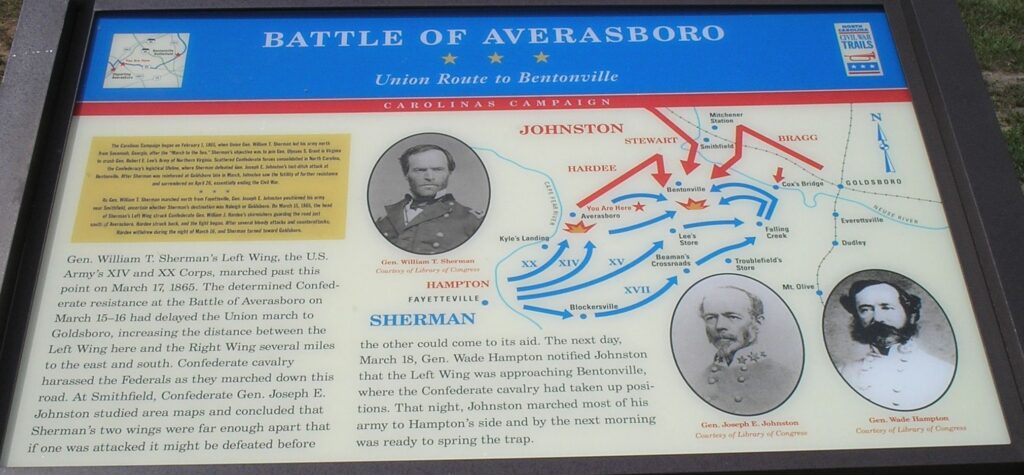 BATTLE OF AVERASBORO UNION ROUTE TO BENTONVILLE MEMORIAL PANEL