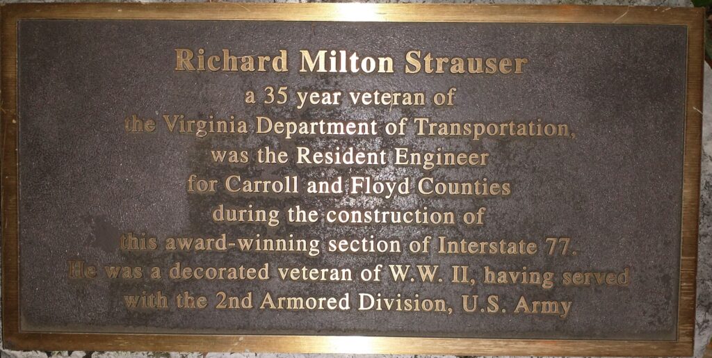 RICHARD MILTON STRAUSER WAR MEMORIAL PLAQUE