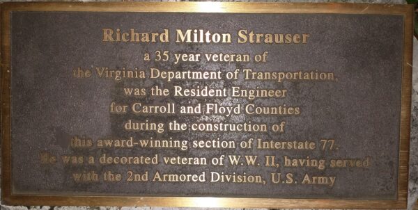 RICHARD MILTON STRAUSER WAR MEMORIAL PLAQUE