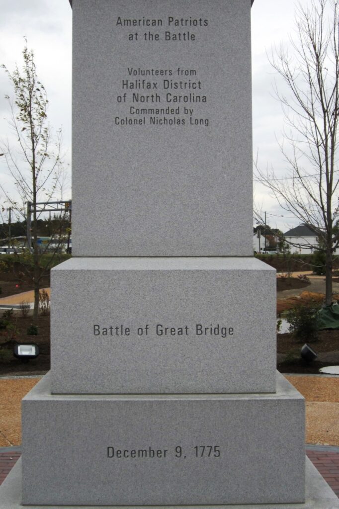 BATTLE OF GREAT BRIDGE REVOLUTIONARY WAR MEMORIAL SIDE D