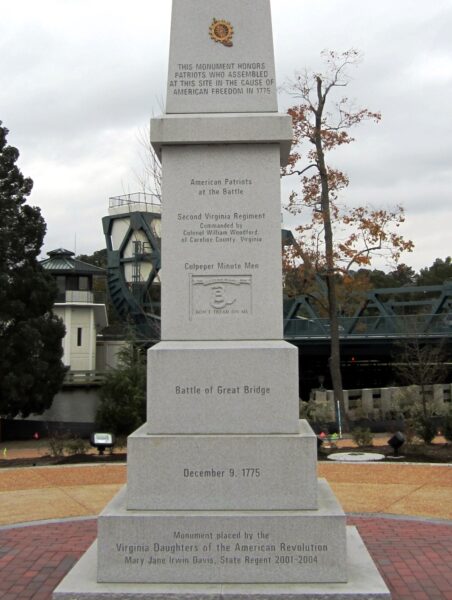 BATTLE OF GREAT BRIDGE REVOLUTIONARY WAR MEMORIAL SIDE A