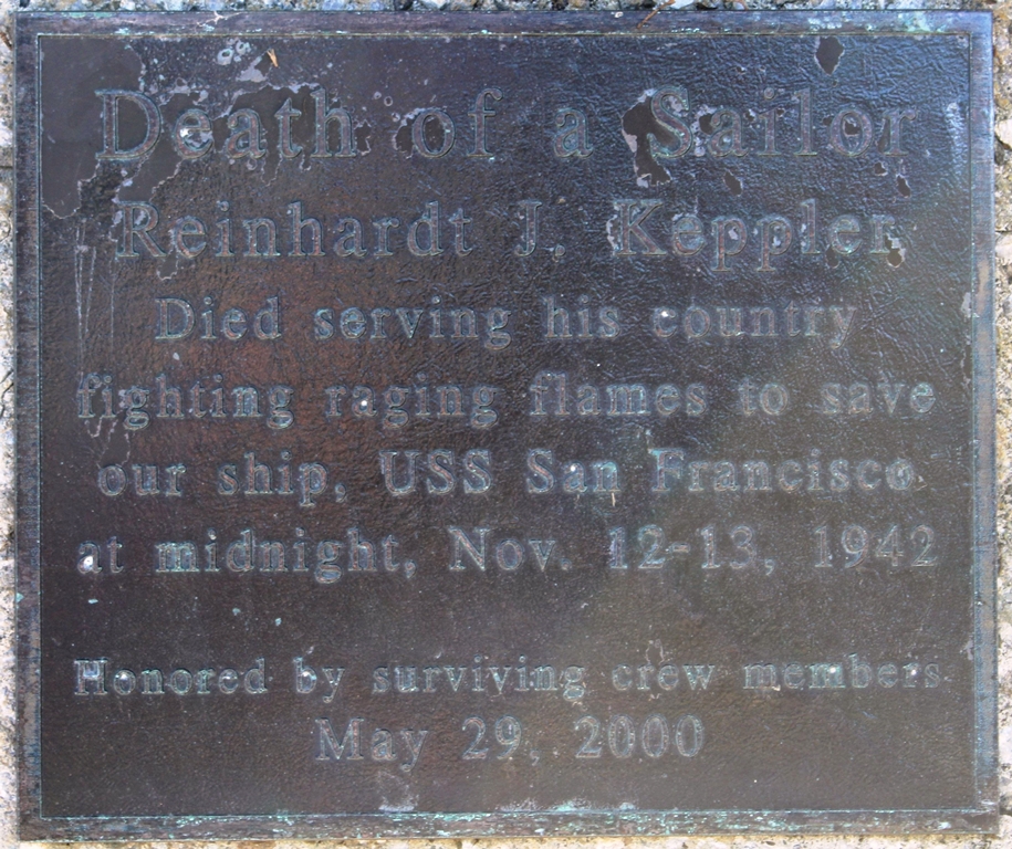 USS SAN FRANCISCO MEMORIAL DEATH OF A SAILOR PLAQUE