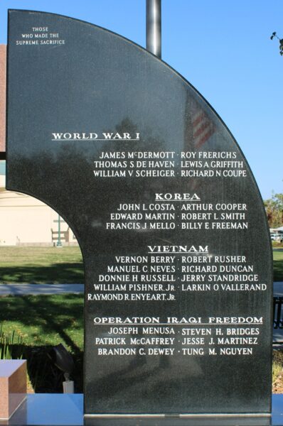TRACY COMMUNITY WAR VETERANS MEMORIAL RIGHT STONE