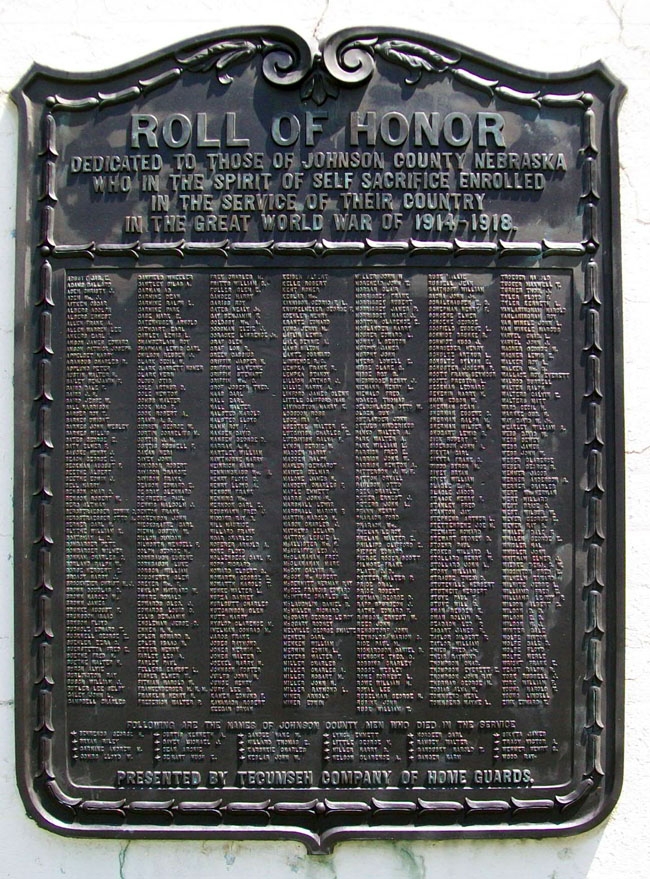 JOHNSON COUNTY WORLD WAR HONOR ROLL MEMORIAL PLAQUE