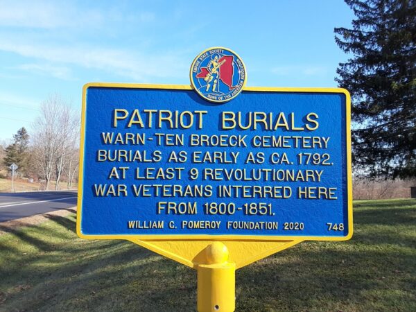 PATRIOT BURIALS WARN-TEN BROECK CEMETERY REVOLUTIONARY WAR MEMORIAL MARKER