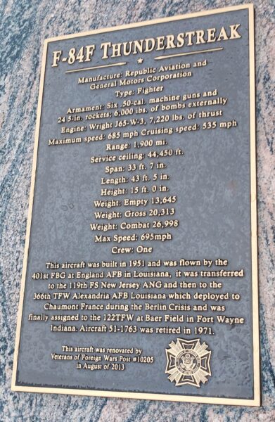 F-84F THUNDERSTREAK MEMORIAL AIRCRAFT PLAQUE