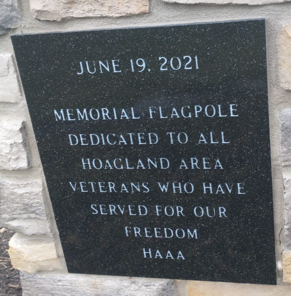 HOAGLAND AREA VETERANS MEMORIAL FLAGPOLE PLAQUE