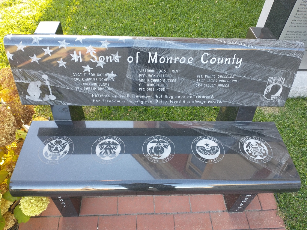 11 SONS OF MONROE COUNTY VIETNAM WAR MEMORIAL BENCH