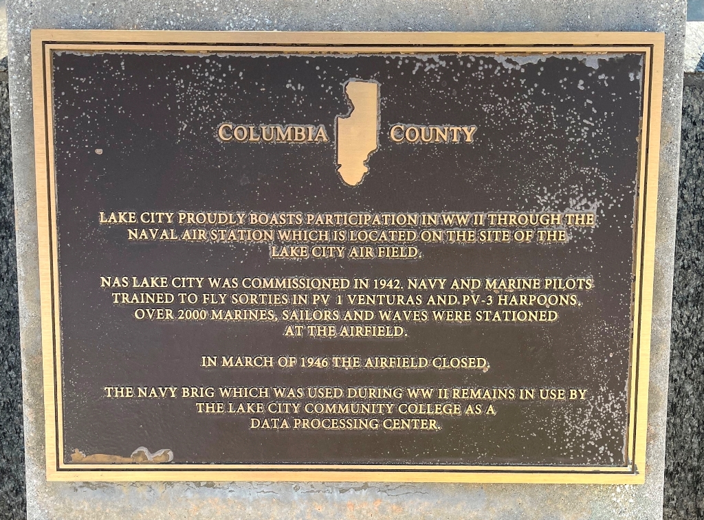 COLUMBIA COUNTY FLORIDA WORLD WAR II MEMORIAL PLAQUE