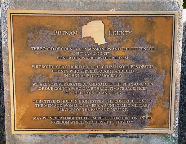 PUTNAM COUNTY FLORIDA WORLD WAR II MEMORIAL PLAQUE