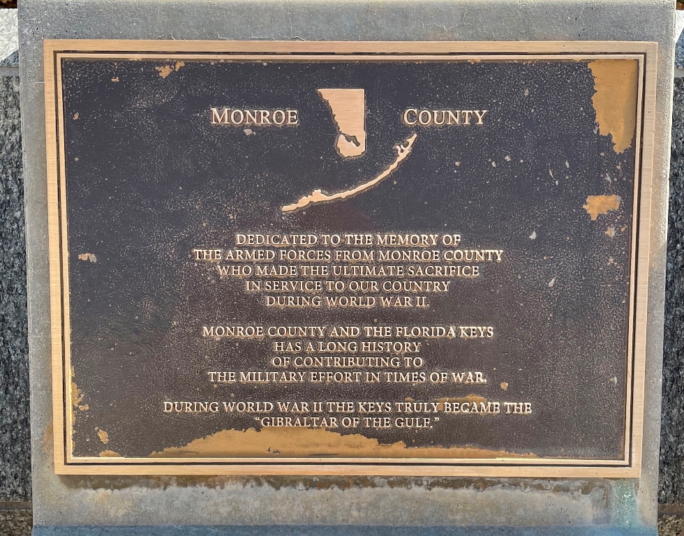 MONROE COUNTY FLORIDA WORLD WAR II MEMORIAL PLAQUE