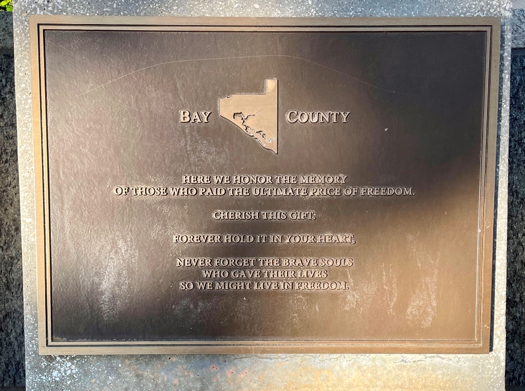 BAY COUNTY FLORIDA WORLD WAR II MEMORIAL PLAQUE