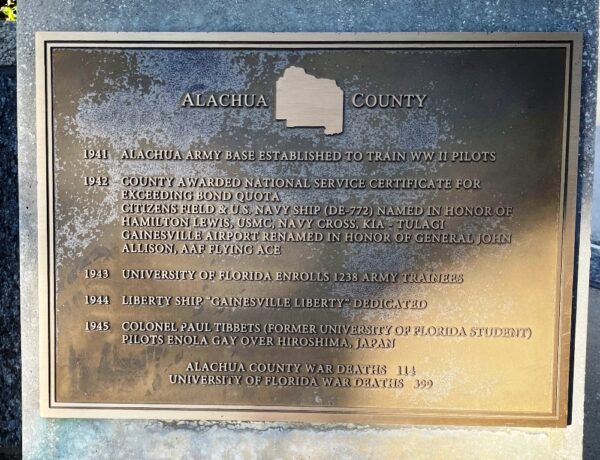 ALACHUA COUNTY FLORIDA WORLD WAR II MEMORIAL PLAQUE