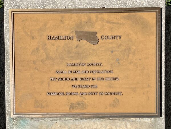 HAMILTON COUNTY FLORIDA WORLD WAR II MEMORIAL PLAQUE