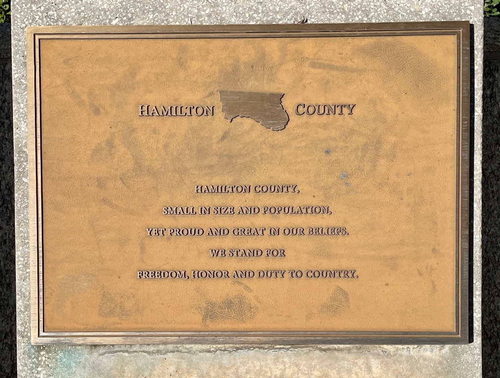 HAMILTON COUNTY FLORIDA WORLD WAR II MEMORIAL PLAQUE