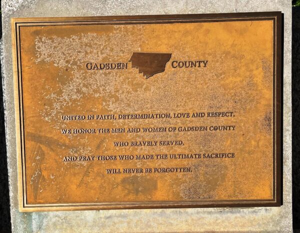 GADSDEN COUNTY FLORIDA WORLD WAR II MEMORIAL PLAQUE