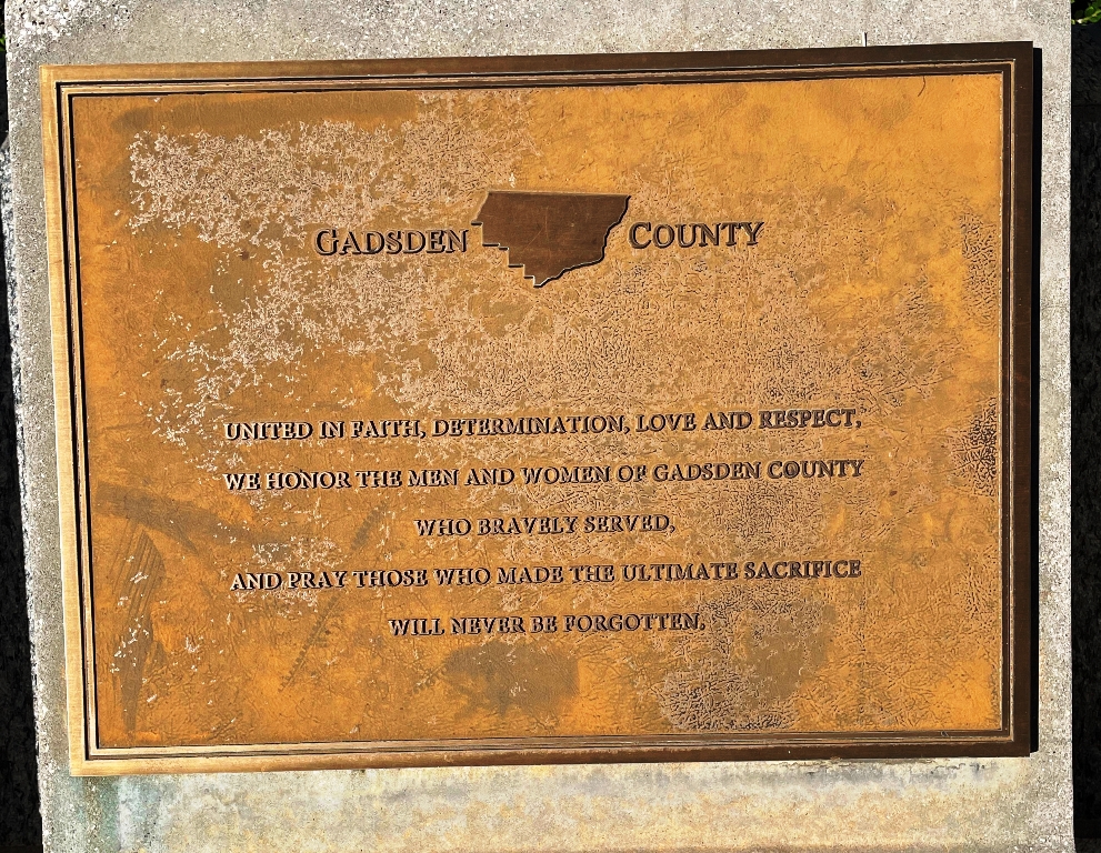 GADSDEN COUNTY FLORIDA WORLD WAR II MEMORIAL PLAQUE