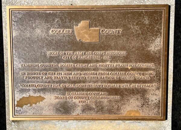 COLLIER COUNTY FLORIDA WORLD WAR II MEMORIAL PLAQUE