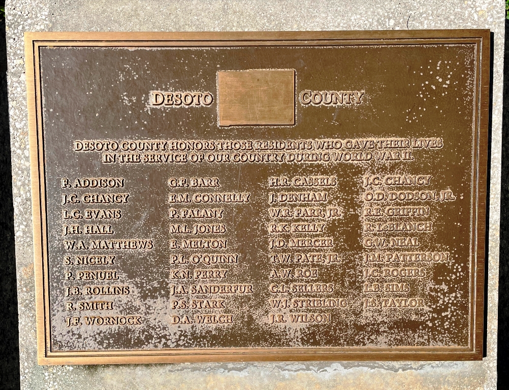 DESOTO COUNTY FLORIDA WORLD WAR II MEMORIAL PLAQUE