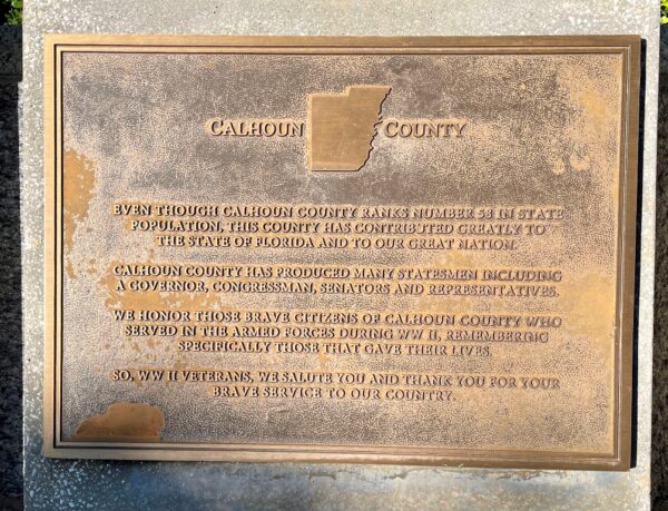 CALHOUN COUNTY FLORIDA WORLD WAR II MEMORIAL PLAQUE