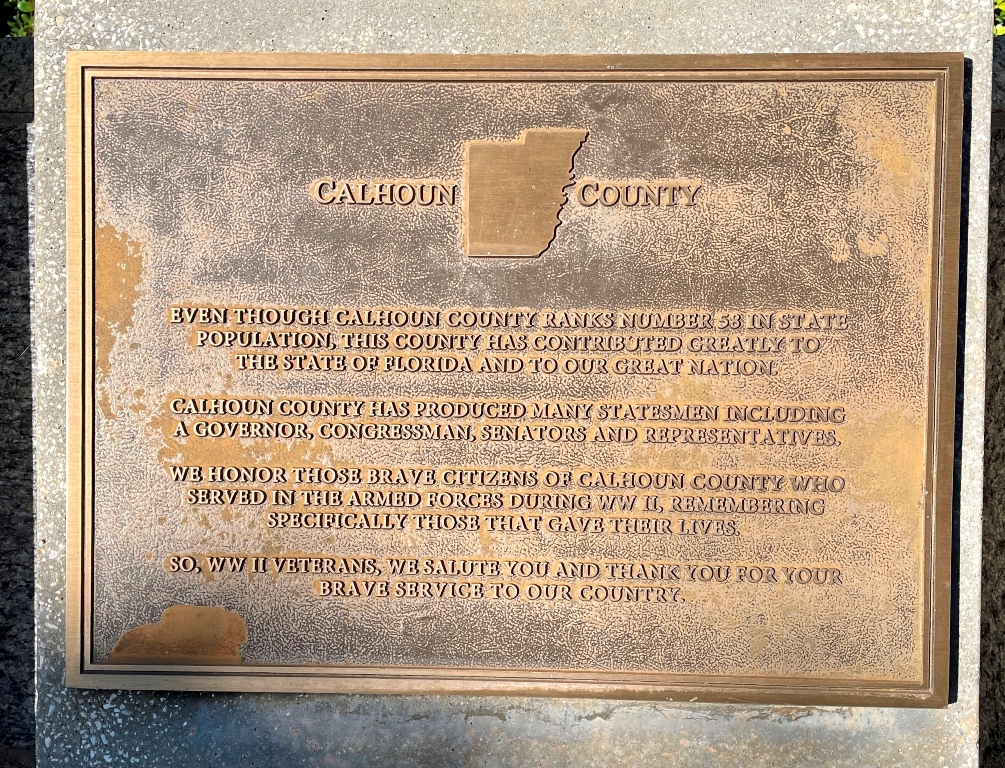 CALHOUN COUNTY FLORIDA WORLD WAR II MEMORIAL PLAQUE