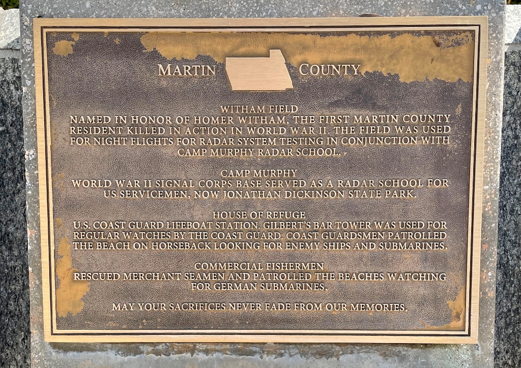 MARTIN COUNTY FLORIDA WORLD WAR II MEMORIAL PLAQUE