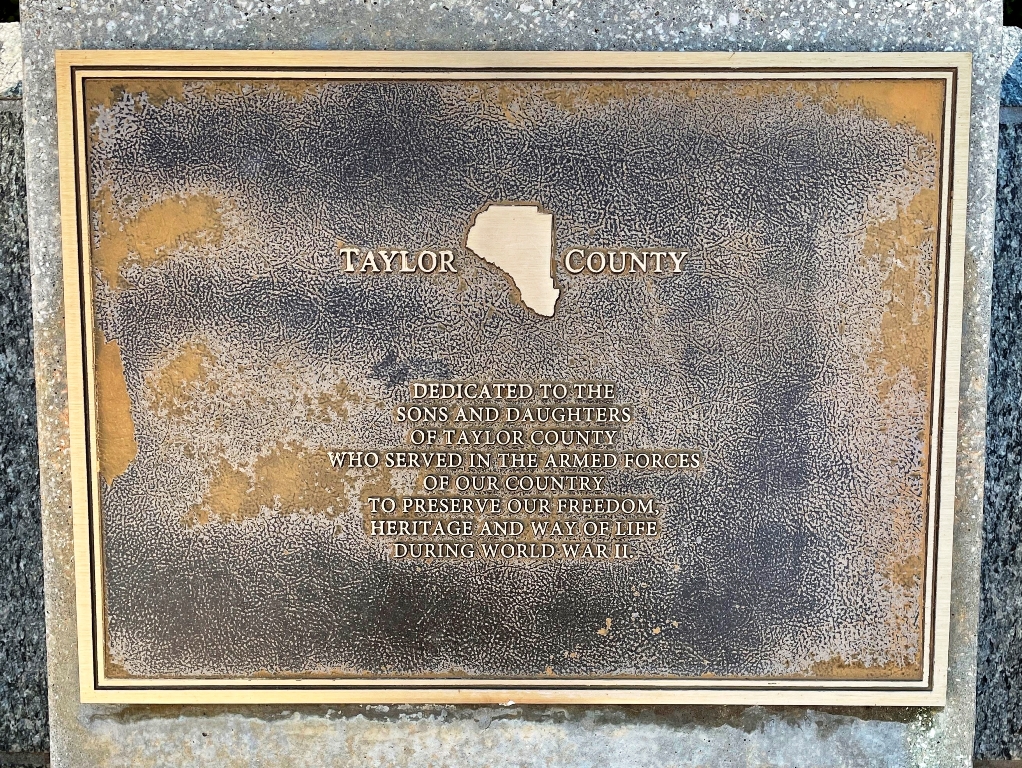 TAYLOR COUNTY FLORIDA WORLD WAR II MEMORIAL PLAQUE