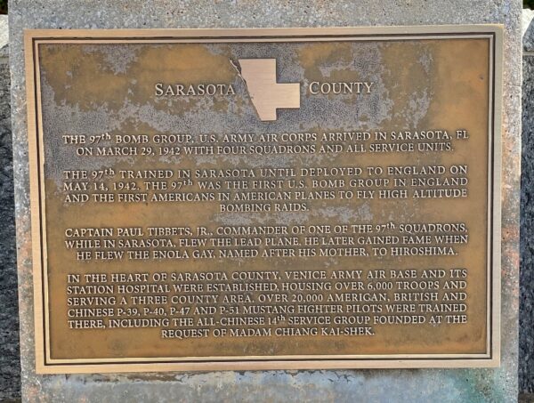 SARASOTA COUNTY FLORIDA WORLD WAR II MEMORIAL PLAQUE
