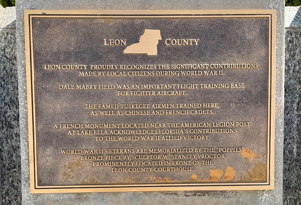 LEON COUNTY FLORIDA WORLD WAR II MEMORIAL PLAQUE