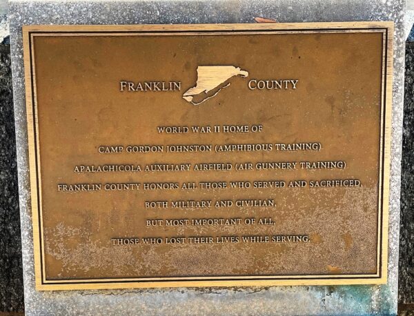 FRANKLIN COUNTY FLORIDA WORLD WAR II MEMORIAL PLAQUE