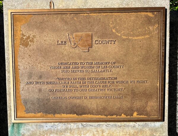 LEE COUNTY FLORIDA WORLD WAR II MEMORIAL PLAQUE