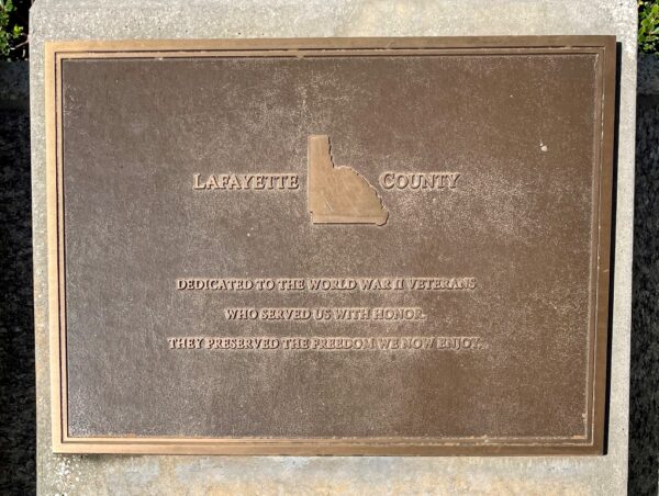 LAFAYETTE COUNTY FLORIDA WORLD WAR II MEMORIAL PLAQUE