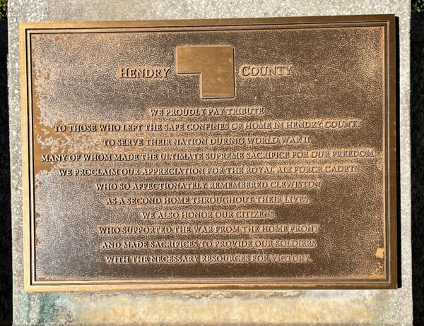HENDRY COUNTY FLORIDA WORLD WAR II MEMORIAL PLAQUE