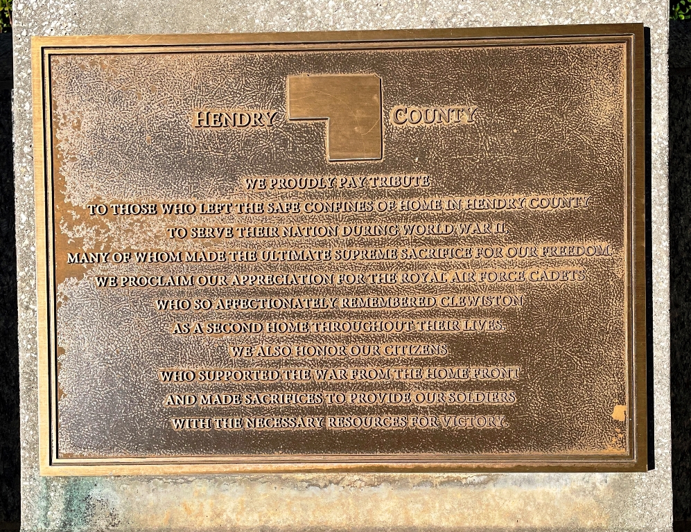 HENDRY COUNTY FLORIDA WORLD WAR II MEMORIAL PLAQUE