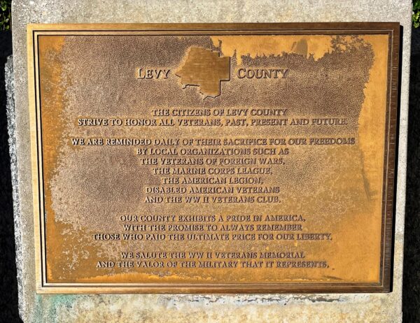 LEVY COUNTY FLORIDA WORLD WAR II MEMORIAL PLAQUE