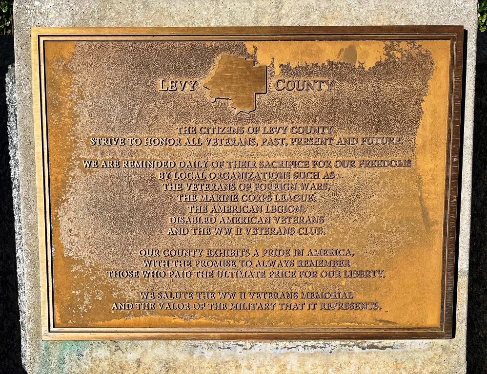 LEVY COUNTY FLORIDA WORLD WAR II MEMORIAL PLAQUE