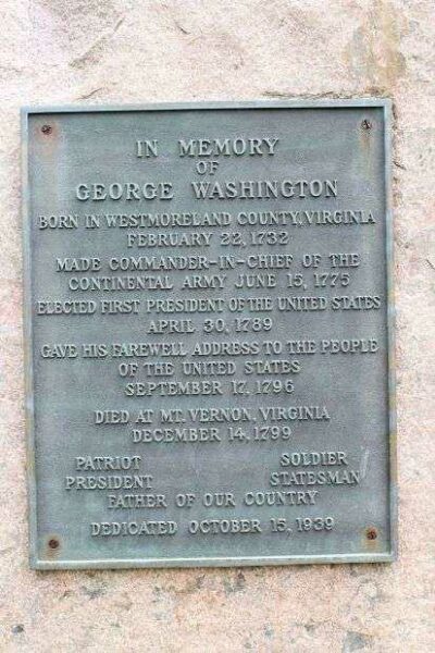 IN MEMORY OF GEORGE WASHINGTON MEMORIAL PLAQUE