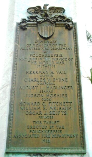 POUGHKEEPSIE VOLUNTEER FIRE DEPARTMENT WORLD WAR MEMORIAL PLAQUE
