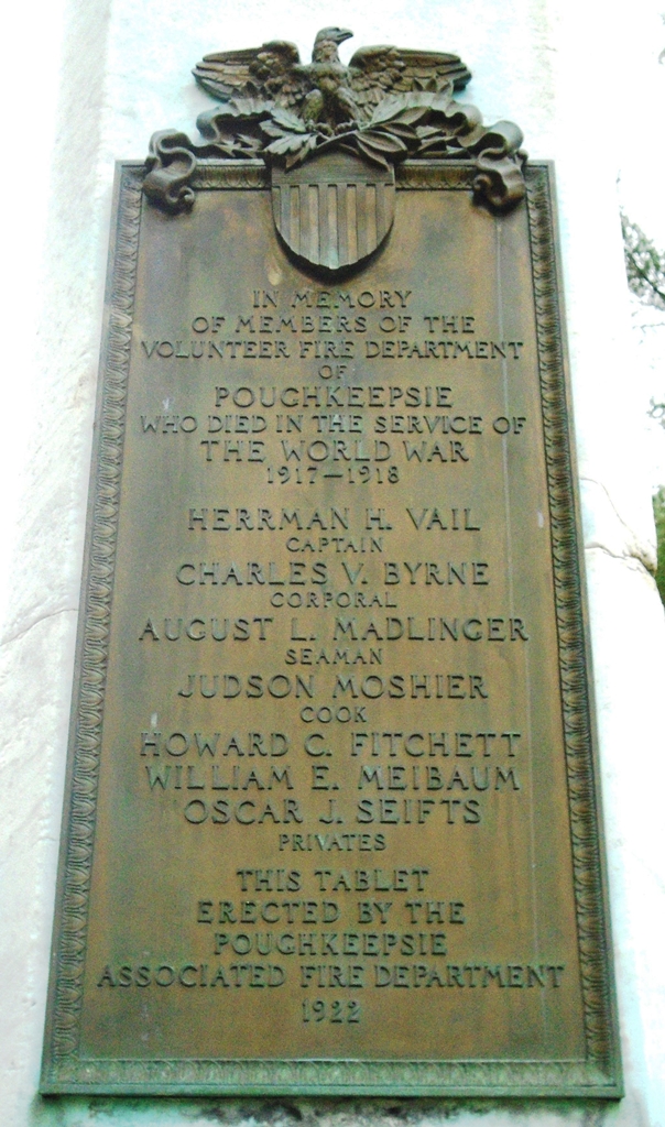 POUGHKEEPSIE VOLUNTEER FIRE DEPARTMENT WORLD WAR MEMORIAL PLAQUE