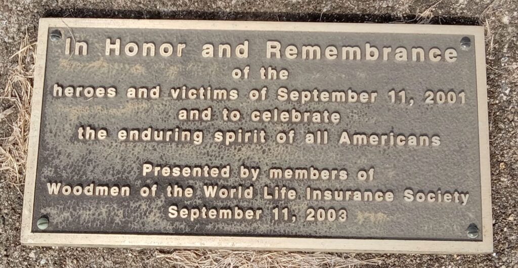 WOODMEN OF THE WORLD IN HONOR AND REMEMBRANCE SEPTEMBER 11, 2001 MEMORIAL FLAGPOLE PLAQUE