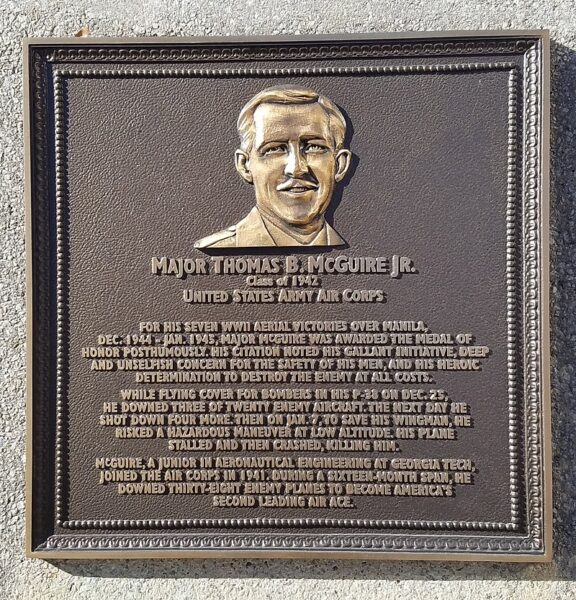 MAJOR THOMAS B. MCGUIRE J. MEDAL OF HONOR WAR MEMORIAL PLAQUE