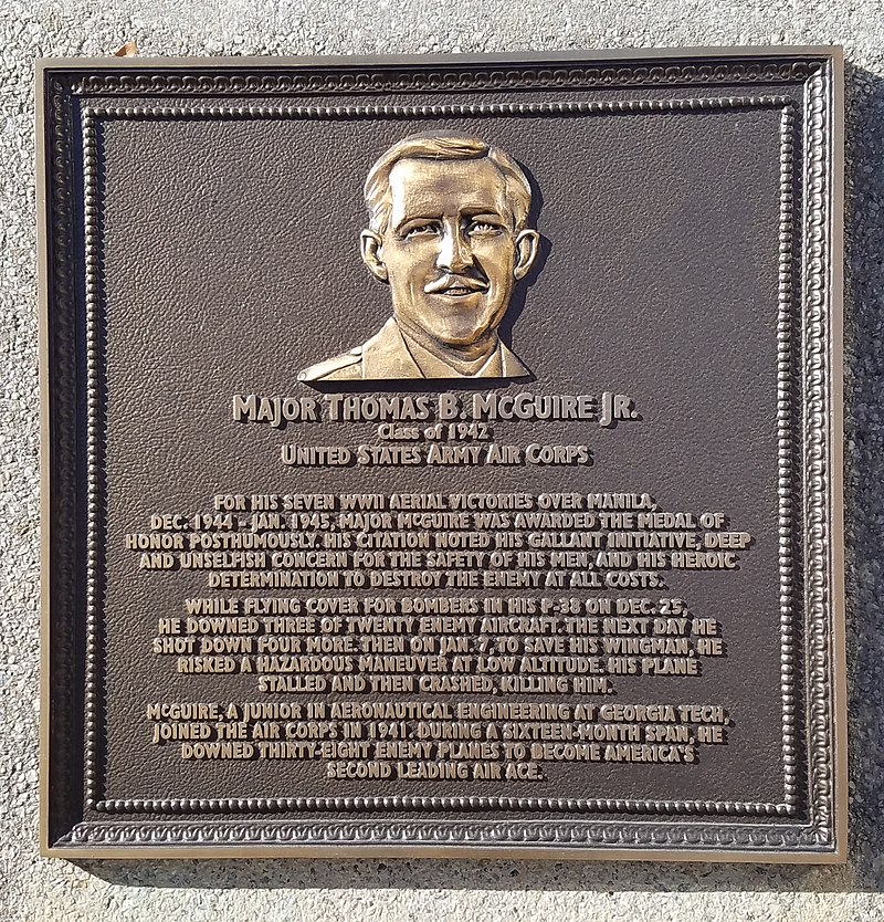 MAJOR THOMAS B. MCGUIRE J. MEDAL OF HONOR WAR MEMORIAL PLAQUE