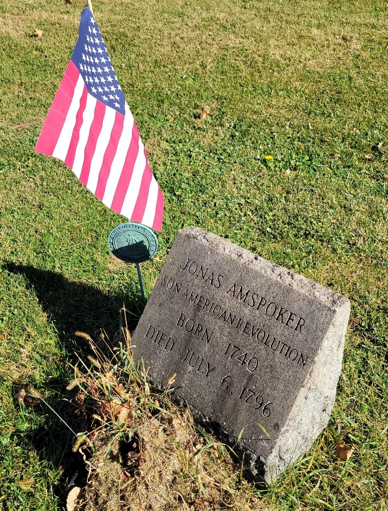 JONAS AMSPOKER REVOLUTIONARY WAR SOLDIER MEMORIAL CEMETERY STONE